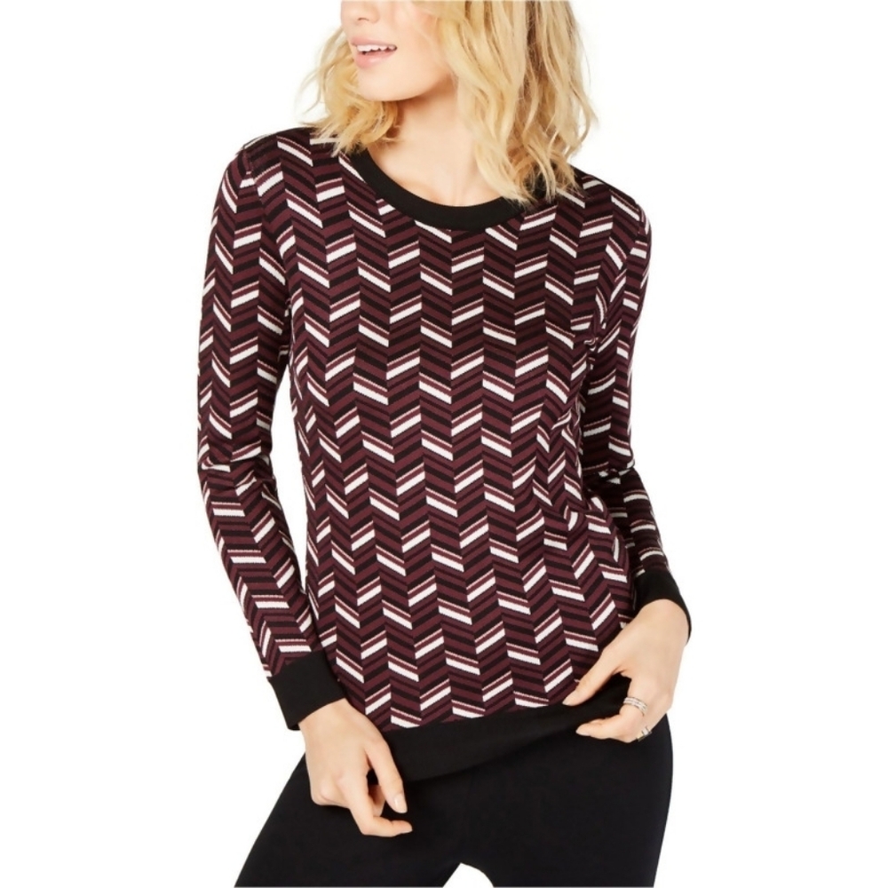 Michael Kors $185 Chevron Jacquard Knit Pullover Crewneck Sweater Sz XS